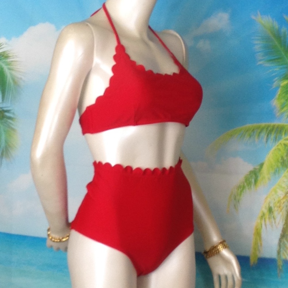 South Beach Scallop Edged High Waist Bikinis Swim